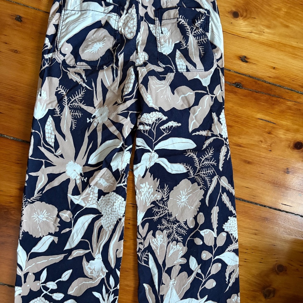 Anthropologie Jo Faulkner Colette cropped pants like new sz 28. Blue/Tan floral.